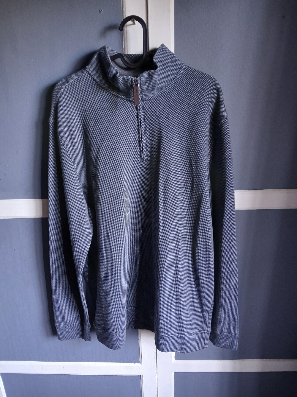 Tasso Elba Men's 1/4 Zip Knit Sweater L Blue Gray Solid Mock Neck Pullover